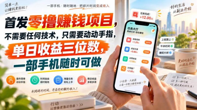 首发零撸賺钱项目,不需要任何技术,只需要动动手指,单日收益三位数,一部手机随时可做【揭秘】 三零资源-三零资源