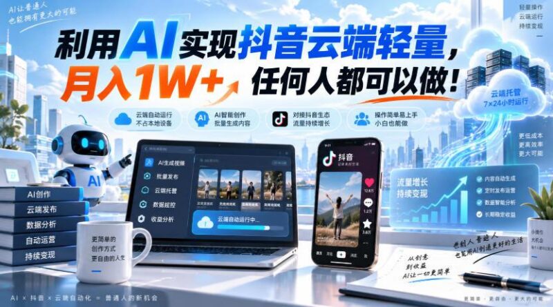 利用AI实现抖音云端轻量,月入1W+,任何人都可以做!【揭秘】 三零资源-三零资源