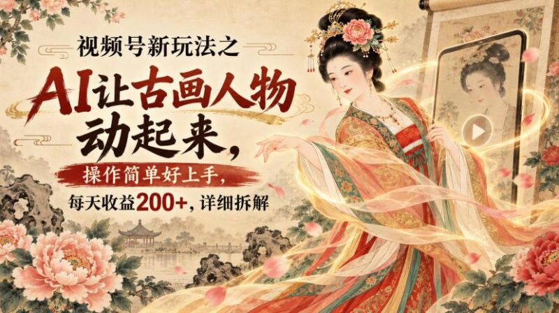 视频号新玩法之AI让古画人物动起来,操作简单好上手,每天收益200+,详细拆解 三零资源-三零资源