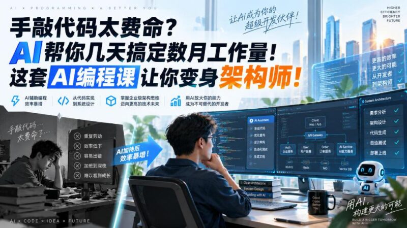 手敲代码太费命？AI帮你几天搞定数月工作量！这套AI编程课让你变身架构师！【原创双语字幕】 三零资源-三零资源