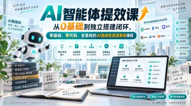 AI智能体提效课，从0基础到独立搭建闭环，零基础、零代码、全落地的AI自动化实战系统课程 三零资源-三零资源
