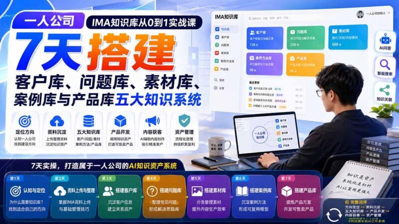 一人公司IMA知识库从0到1实战课:7天搭建客户库、问题库、素材库、案例库与产品库五大知识系统-三零资源