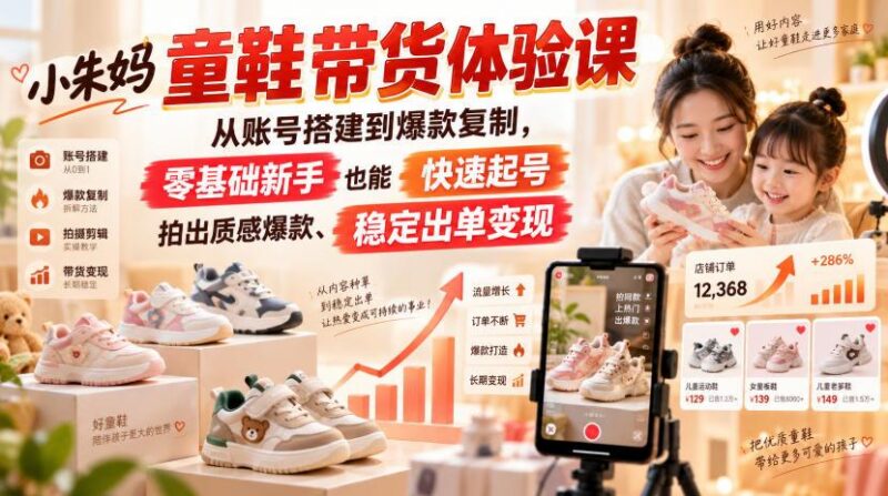 小朱妈童鞋带货体验课,从账号搭建到爆款复制,零基础新手也能快速起号、拍出质感爆款、稳定出单变现 三零资源-三零资源