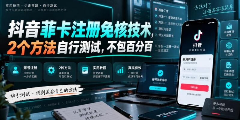抖音菲卡注册免核技术，2个方法自行测试，不包百分百 三零资源-三零资源
