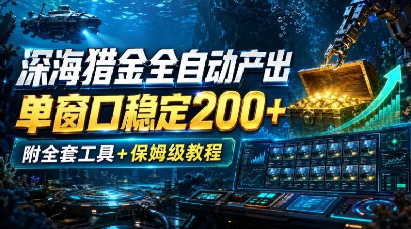 深海猎金全自动产出,单窗口稳定200+,附全套工具+保姆级教程【揭秘】 三零资源-三零资源