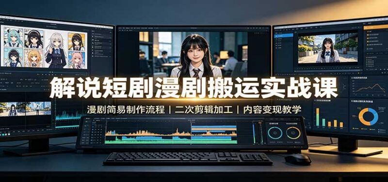 解说短剧漫剧搬运实战课:漫剧简易制作流程,二次剪辑加工,内容变现教学 三零资源-三零资源