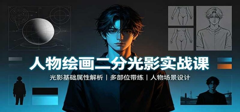 人物绘画二分光影实战课:光影基础属性解析,多部位带练,人物场景设计 三零资源-三零资源