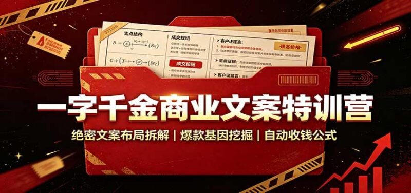 一字千金商业文案特训营:绝密文案布局拆解,爆款基因挖掘,自动收钱公式-三零资源