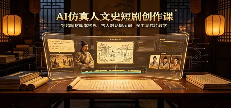 AI仿真人文史短剧创作课：穿越题材脚本构思，古人对话提示词，多工具成片教学-三零资源