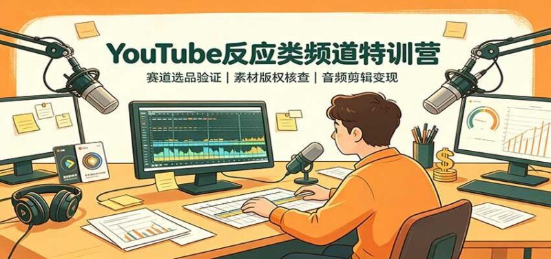 YouTube反应类频道特训营：赛道选品验证，素材版权核查，音频剪辑变现-三零资源