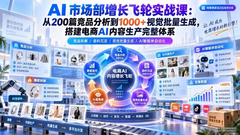 AI 市场部增长飞轮实战课：从200篇竞品分析到1000+视觉批量生成，搭建电商AI内容生产完整体系 三零资源-三零资源