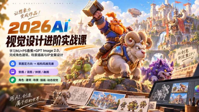 2026AI视觉设计进阶实战课-更新:学习MJ+PS香蕉+GPT Image 2.0,完成角色建筑、场景插画与IP全案设计 三零资源-三零资源
