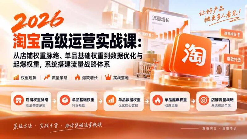 2026淘宝高级运营实战课：从店铺权重脉络、单品基础权重到数据优化与起爆权重，系统搭建流量战略体系 三零资源-三零资源