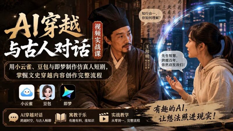 AI穿越与古人对话视频实战课：用小云雀、豆包与即梦制作仿真人短剧，掌握文史穿越内容创作完整流程 三零资源-三零资源