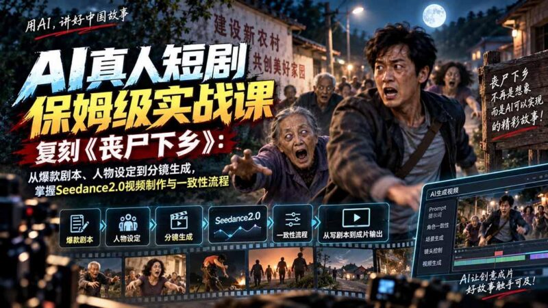 AI真人短剧保姆级实战课,复刻《丧尸下乡》:从爆款剧本、人物设定到分镜生成,掌握Seedance2.0视频制作与一致性流程 三零资源-三零资源