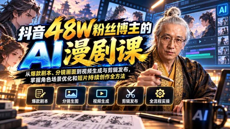 抖音48W粉丝博主的AI漫剧课:从爆款剧本、分镜画面到视频生成与剪辑发布,掌握角色场景优化和短片持续创作全方法 三零资源-三零资源