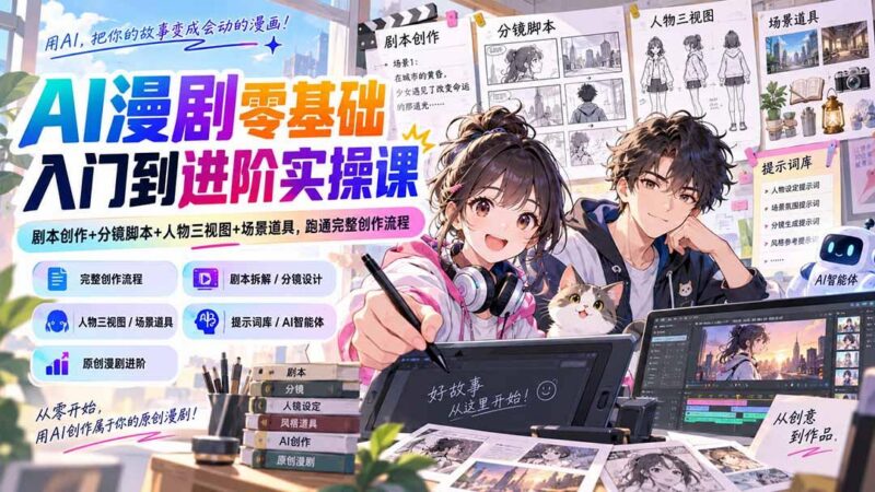 AI漫剧零基础入门到进阶实操课:剧本创作+分镜脚本+人物三视图+场景道具,跑通完整创作流程 三零资源-三零资源