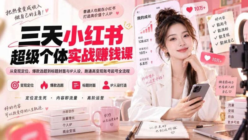 三天小红书超级个体实战赚钱课:从变现定位、爆款选题到标题封面与IP人设,跑通高变现账号起号全流程 三零资源-三零资源