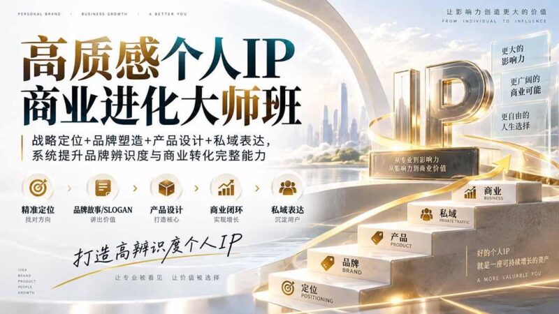 高质感个人IP商业进化大师班：战略定位+品牌塑造+产品设计+私域表达，系统提升品牌辨识度与商业转化完整能力-三零资源