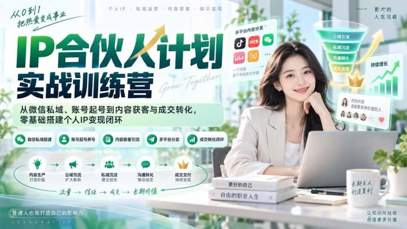 IP合伙人计划实战训练营-更新：从微信私域、账号起号到内容获客与成交转化，零基础搭建个人IP变现闭环-三零资源