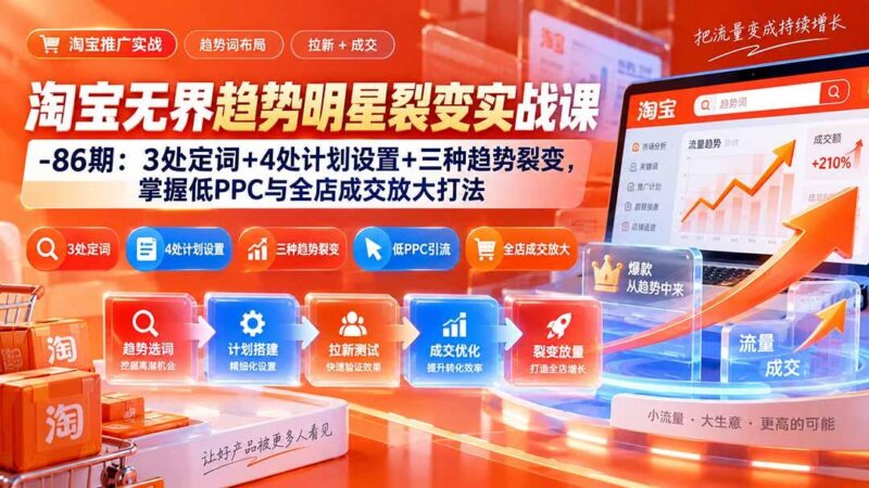 淘宝无界趋势明星裂变实战课-86期:3处定词+4处计划设置+三种趋势裂变,掌握低PPC与全店成交放大打法 三零资源-三零资源