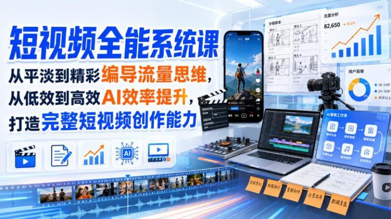 短视频全能系统课,从平淡到精彩编导流量思维,从低效到高效AI效率提升,打造完整短视频创作能力(完整版) 三零资源-三零资源