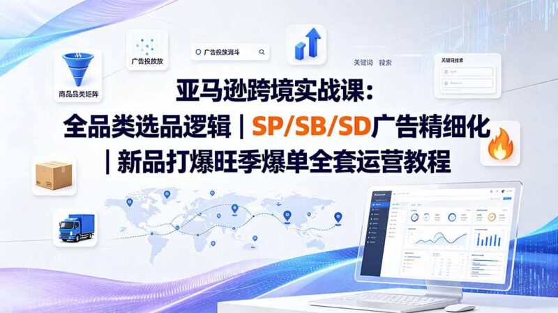 亚马逊跨境实战课-更新8月:全品类选品逻辑|SP/SB/SD广告精细化|新品打爆旺季爆单全套运营教程 三零资源-三零资源