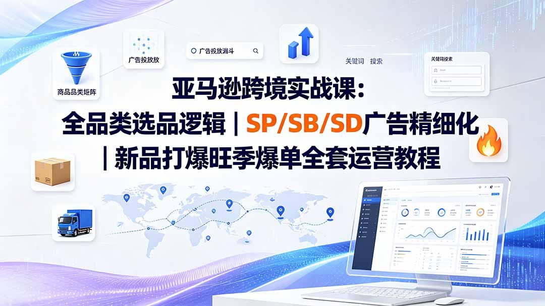 亚马逊跨境实战课-更新8月:全品类选品逻辑|SP/SB/SD广告精细化|新品打爆旺季爆单全套运营教程