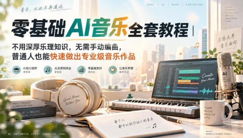 零基础AI音乐全套教程|不用深厚乐理知识,无需手动编曲,普通人也能快速做出专业级音乐作品 三零资源-三零资源