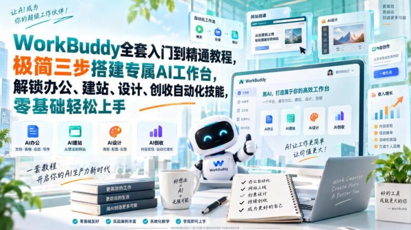 WorkBuddy全套入门到精通教程，极简三步搭建专属AI工作台，解锁办公、建站、设计、创收自动化技能，零基础轻松上手 三零资源-三零资源