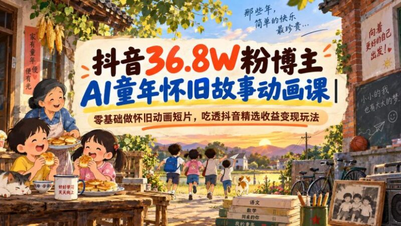抖音36.8W粉博主AI童年怀旧故事动画课|零基础做怀旧动画短片,吃透抖音精选收益变现玩法 三零资源-三零资源
