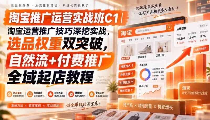 淘宝推广运营实战班C1|淘宝运营推广技巧深挖实战,选品权重双突破,自然流+付费推广全域起店教程 三零资源-三零资源