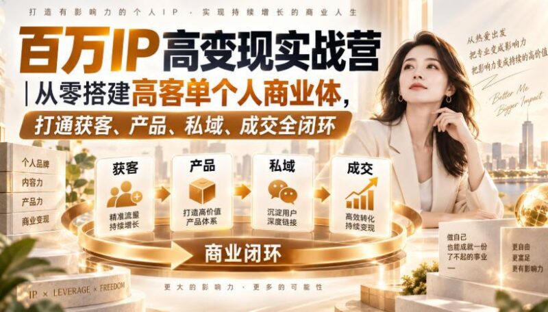 百万IP高变现实战营|从零搭建高客单个人商业体,打通获客、产品、私域、成交全闭环 三零资源-三零资源