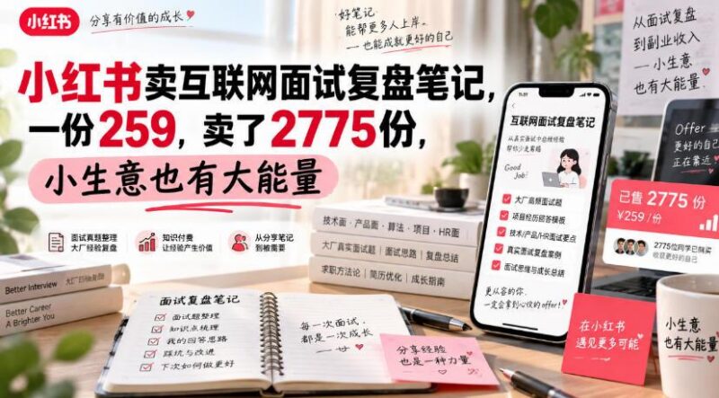 小红书卖互联网面试复盘笔记,一份259,卖了2775份,小生意也有大能量-三零资源