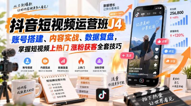 抖音短视频运营班J4|账号搭建、内容实战、数据复盘,掌握短视频上热门涨粉获客全套技巧 三零资源-三零资源