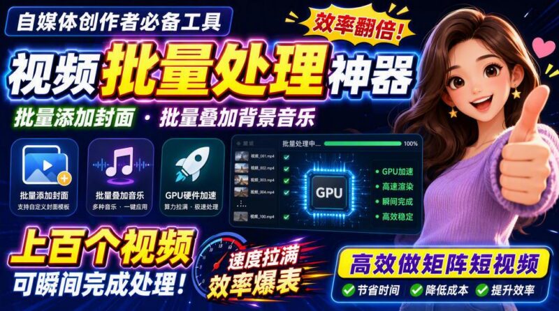 视频批量加封面,把封面添加到视频第一帧,不用剪辑软件批量添加 三零资源-三零资源