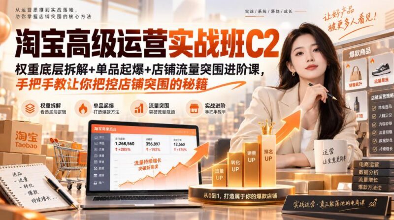淘宝高级运营实战班C2|权重底层拆解+单品起爆+店铺流量突围进阶课,手把手教让你把控店铺突围的秘籍-三零资源