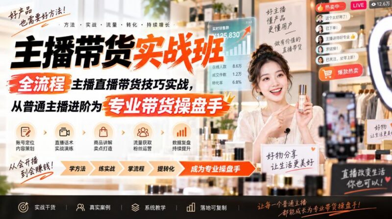 主播带货实战班ZB,全流程主播直播带货技巧实战,从普通主播进阶为专业带货操盘手-三零资源