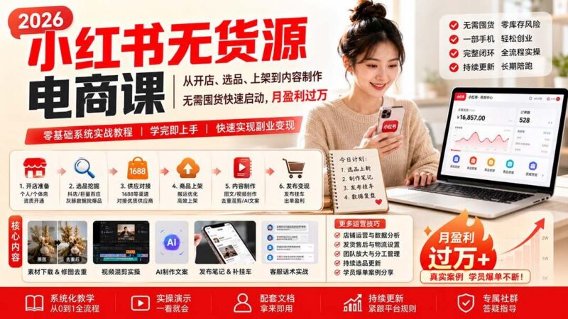 小红书无货源电商课(8月30更新 三零资源-三零资源