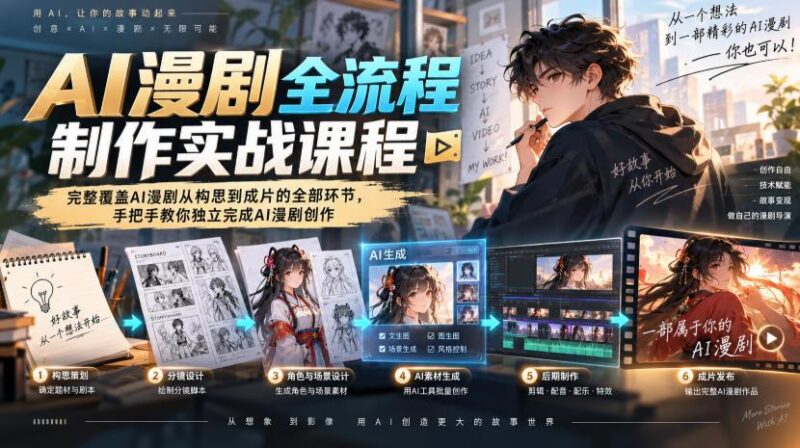 AI漫剧全流程制作实战课程,完整覆盖AI漫剧从构思到成片的全部环节,手把手教你独立完成AI漫剧创作 三零资源-三零资源