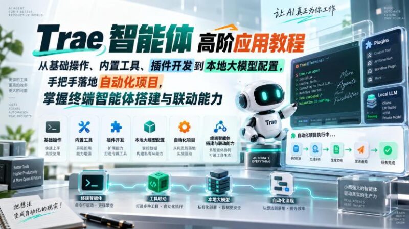 Trae智能体高阶应用教程,从基础操作、内置工具、插件开发到本地大模型配置,手把手落地自动化项目 三零资源-三零资源