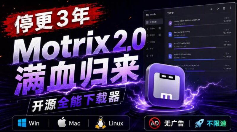 停更3年,Motrix 2.0满血归来:开源全能下载器,Win/Mac/Linux通吃,无广告不限速 三零资源-三零资源
