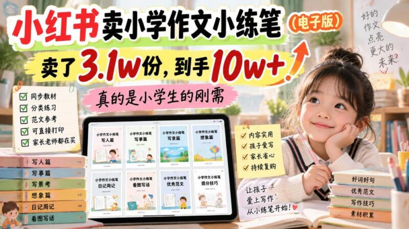 小红书卖小学作文小练笔(电子版),卖了3.1w份,到手10w+,真的是小学生的刚需 三零资源-三零资源