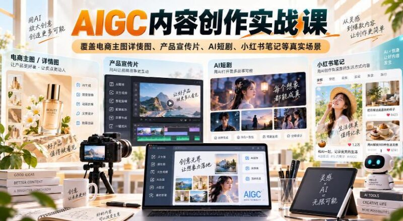 AIGC内容创作实战课,覆盖电商主图详情图、产品宣传片、AI短剧、小红书笔记等真实场景 三零资源-三零资源