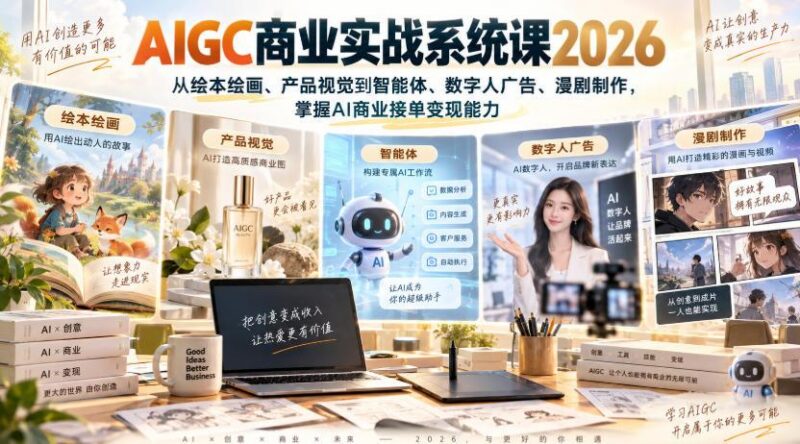 AIGC商业实战系统课2026,从绘本绘画、产品视觉到智能体、数字人广告、漫剧制作,掌握AI商业接单变现能力 三零资源-三零资源