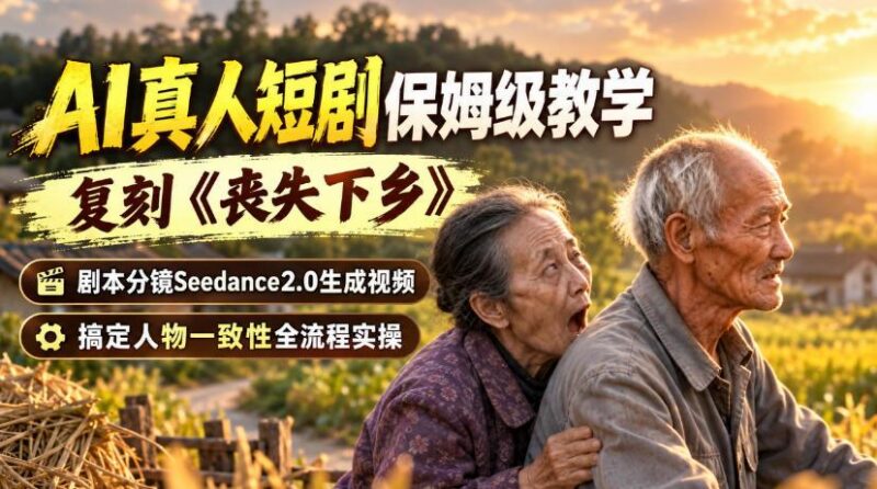 AI真人短剧保姆级教学,复刻《丧失下乡》,剧本分镜Seedance2.0生成视频,搞定人物一致性全流程实操 三零资源-三零资源