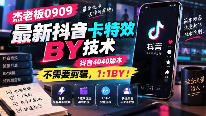 杰老板0909最新抖音卡特效搬运技术，抖音4040版本，不需要剪辑，1:1搬运！ 三零资源-三零资源