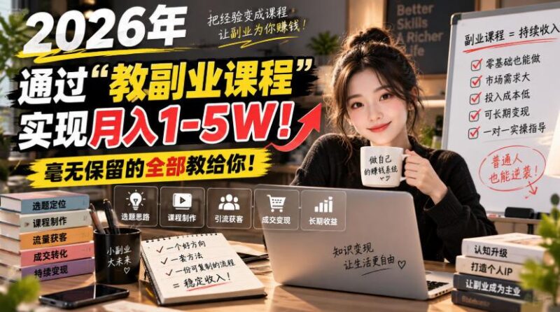 2026年通过“教副业课程”实现月入1-5W!毫无保留的全部教给你!【揭秘】 三零资源-三零资源