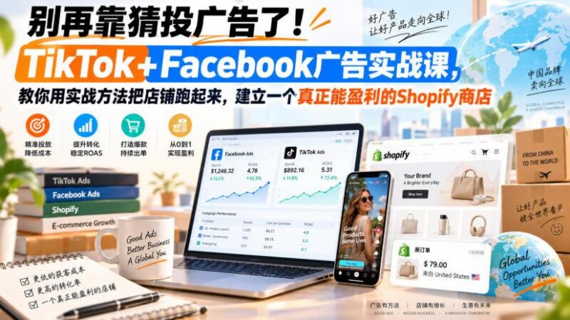 别再靠猜投广告了!TikTok+Facebook广告实战课,教你用实战方法把店铺跑起来,建立一个真正能盈利的Shopify商店【原创双语字幕】 三零资源-三零资源