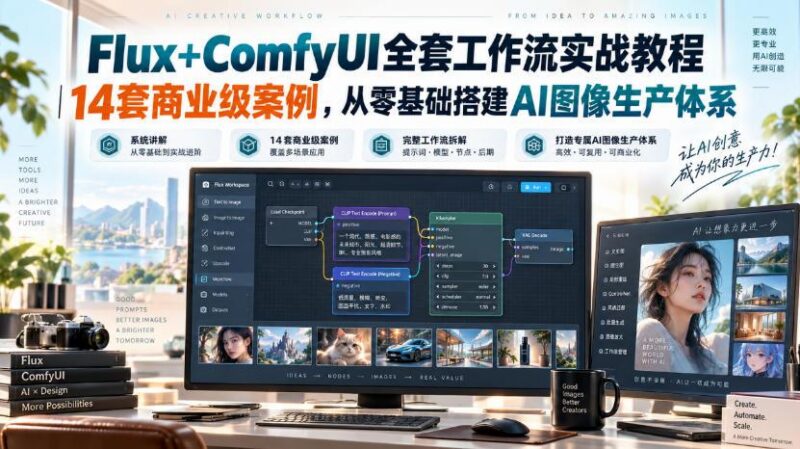 Flux+ComfyUI全套工作流实战教程｜14套商业级案例，从零基础搭建AI图像生产体系-三零资源